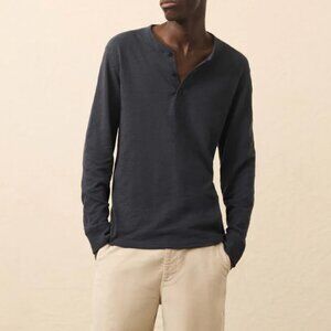 Faherty Sunwashed Slub Henley Top Blue Nights Large